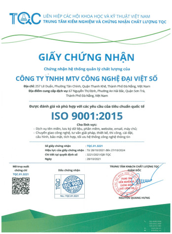 Chứng nhận ISO 9001:2015 của Cloudzone về quản lý chất lượng