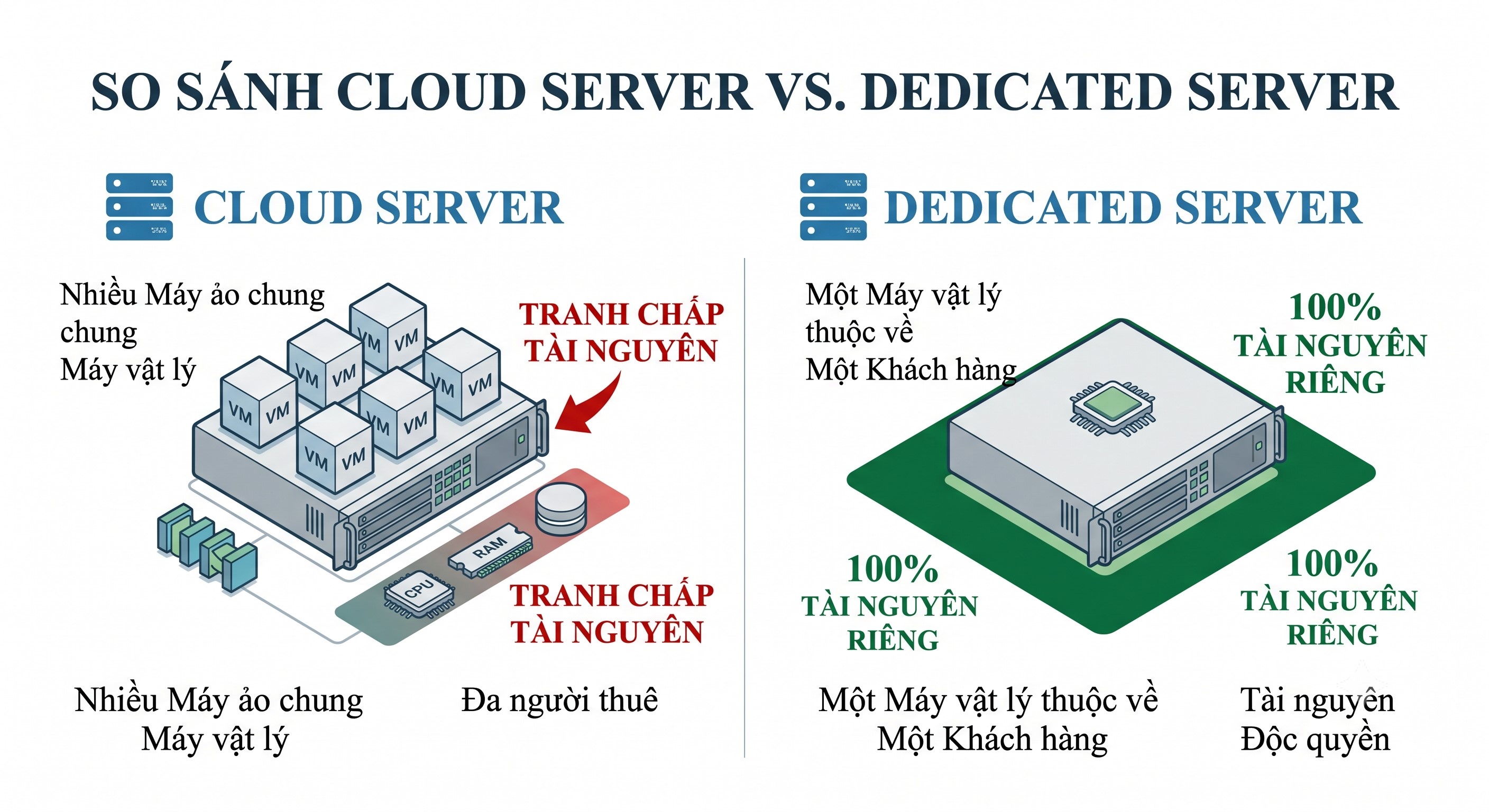 Máy chủ vật lý dùng 100% tài nguyên riêng cho doanh nghiệp