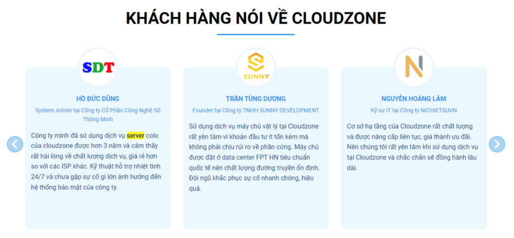 Đánh giá của khách hàng về dịch vụ Server Colocation tại Cloudzone