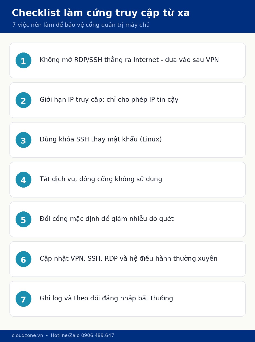 Checklist làm cứng truy cập từ xa cho máy chủ