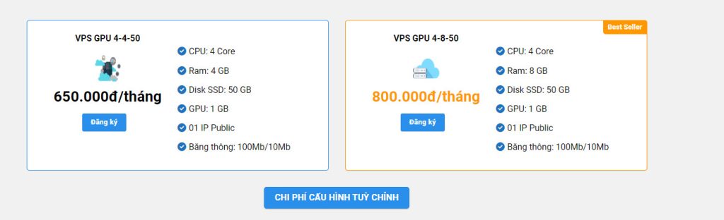 Bảng giá VPS GPU tham khảo tại Cloudzone