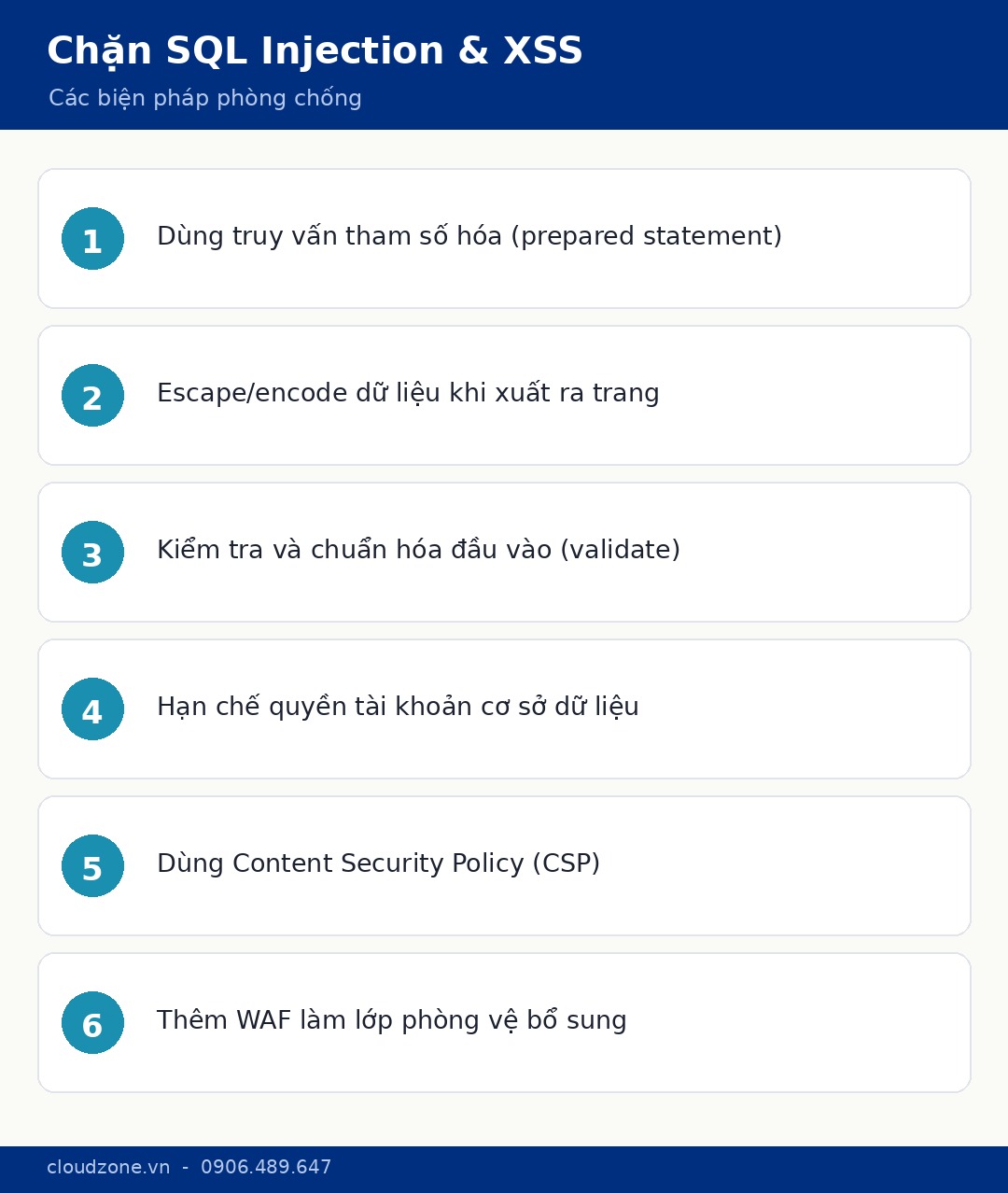 Các biện pháp phòng chống SQL Injection và XSS