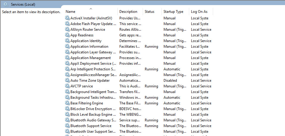 Giao diện services.msc trên Windows Server