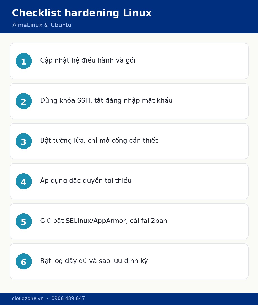 Checklist hardening máy chủ Linux