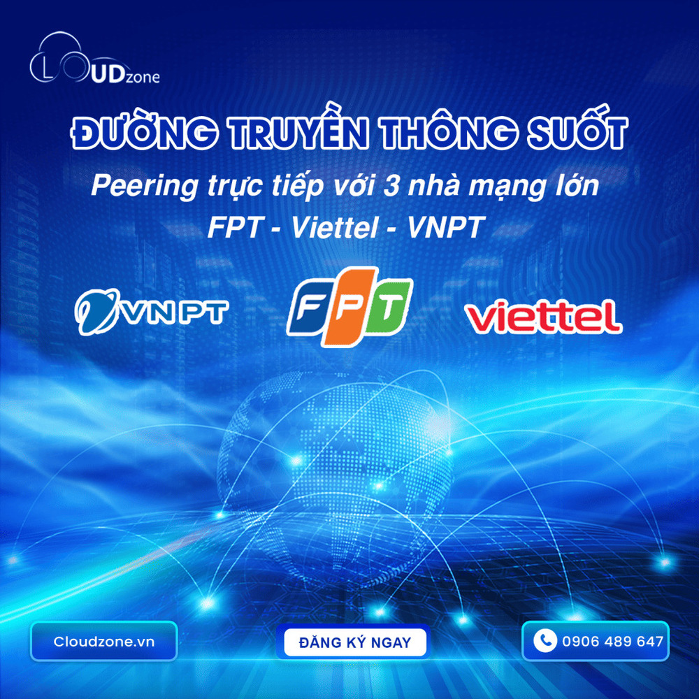 Đường truyền peering 4 nhà mạng VNPT, FPT, Viettel, CMC tại Cloudzone