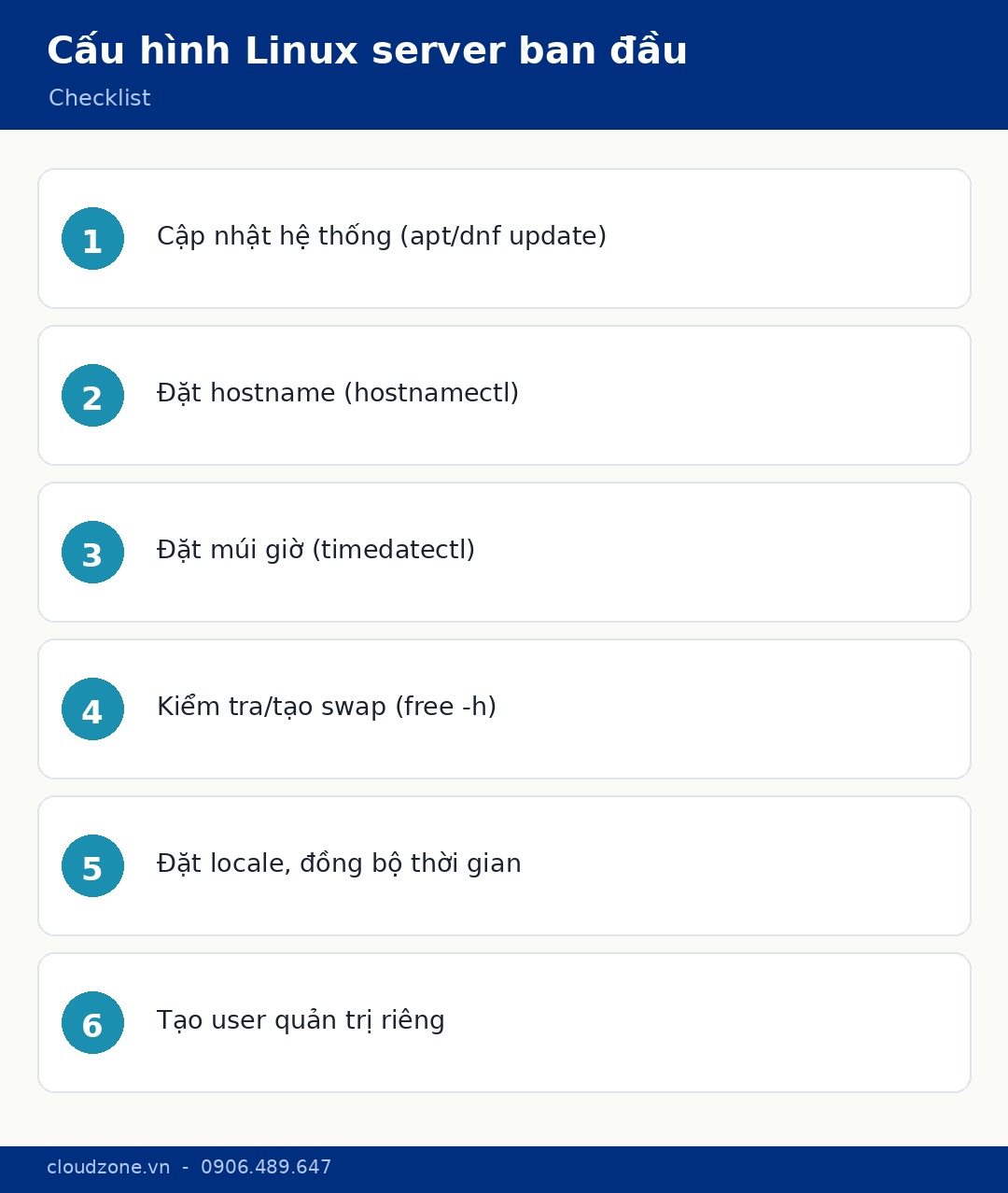 Checklist cấu hình Linux server ban đầu