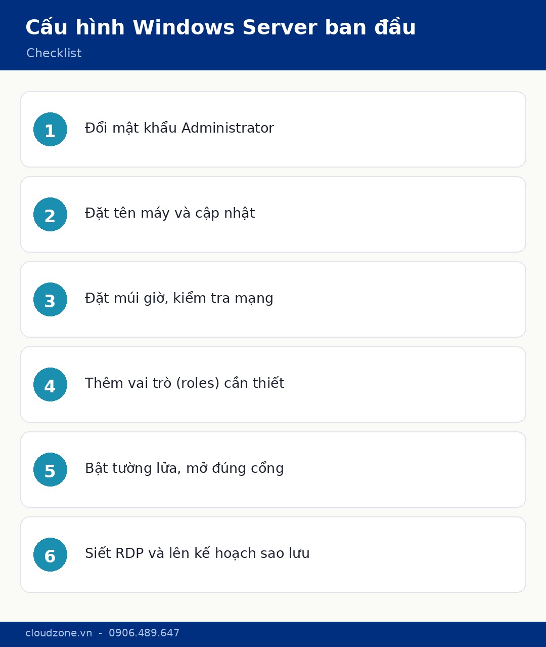 Checklist cấu hình Windows Server ban đầu