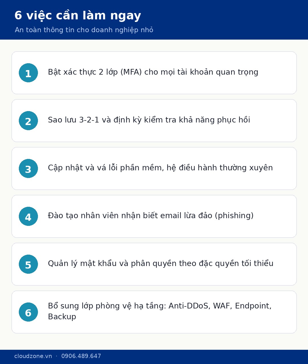 Sáu việc an toàn thông tin doanh nghiệp nhỏ nên làm ngay